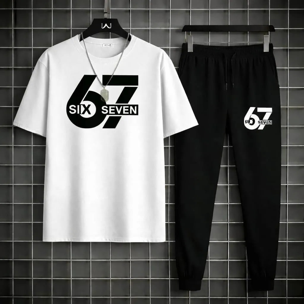 Men Printed 67 Seven Track Suit Yellow Black 2Pcs