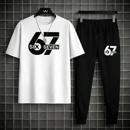 Men Printed 67 Seven Track Suit Yellow Black 2Pcs