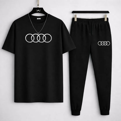 Audi Logo Track Suit Black Slim Fit 2-Piece Set for Men