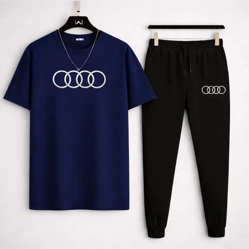 Audi Logo Track Suit Black Slim Fit 2-Piece Set for Men
