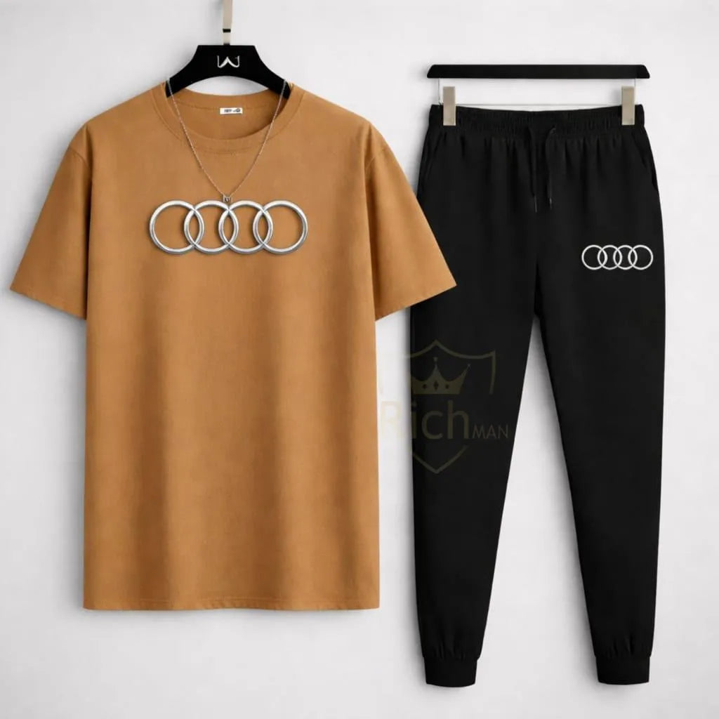 Audi Logo Track Suit Black Slim Fit 2-Piece Set for Men