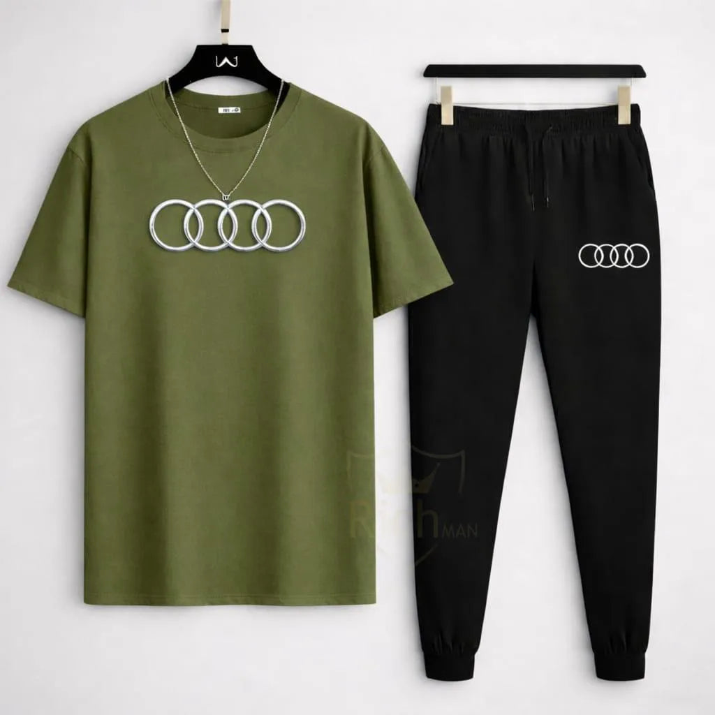 Audi Logo Track Suit Black Slim Fit 2-Piece Set for Men