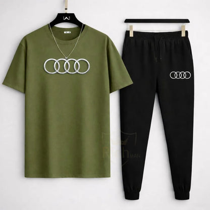 Audi Logo Track Suit Black Slim Fit 2-Piece Set for Men