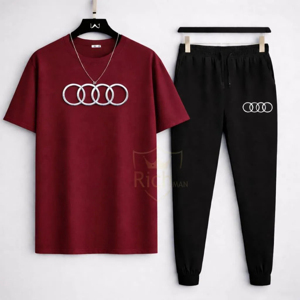 Audi Logo Track Suit Black Slim Fit 2-Piece Set for Men