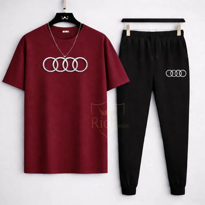 Audi Logo Track Suit Black Slim Fit 2-Piece Set for Men