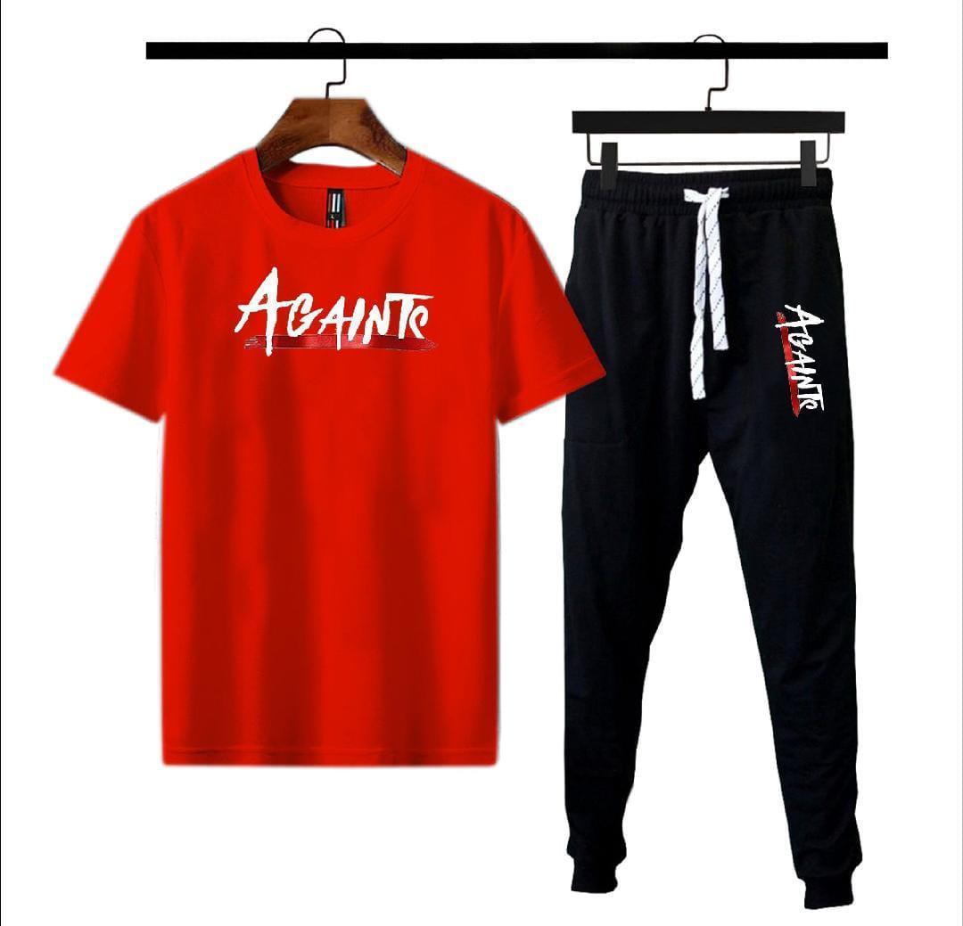 Men Red Printed Track Suit 2Pcs Polyester