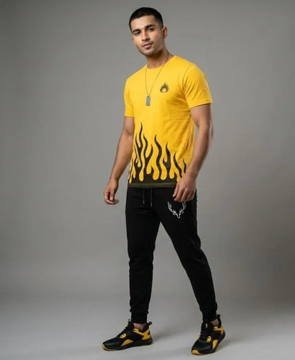 Men Maroon Flame Print Track Suit 2Pcs Dri Fit