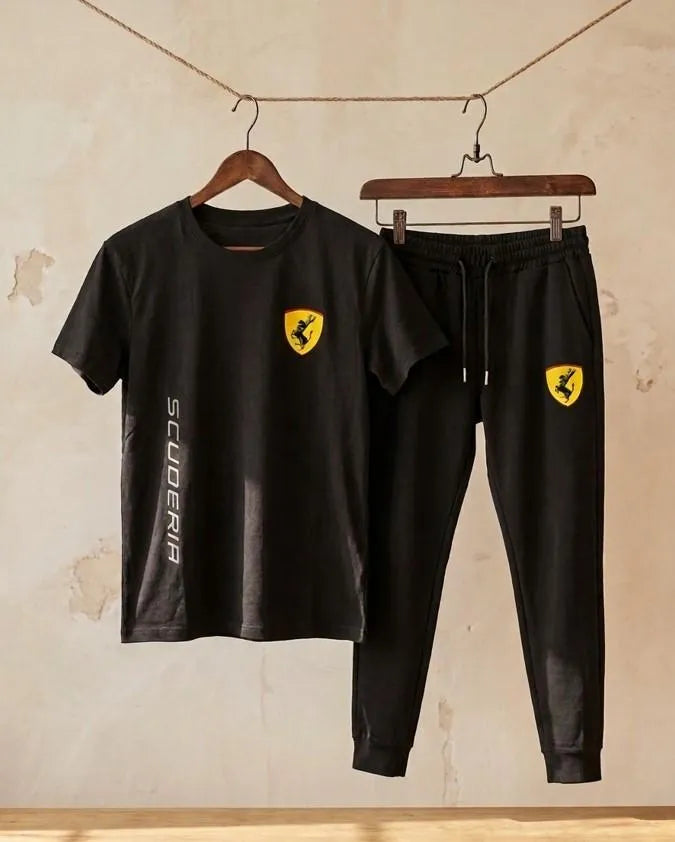 Men Black Ferrari Printed Track Suit 2Pcs Medium to XL