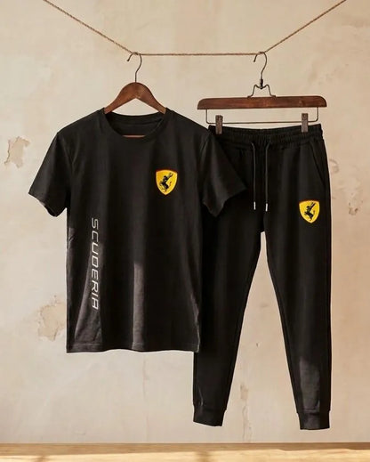 Men Black Ferrari Printed Track Suit 2Pcs Medium to XL