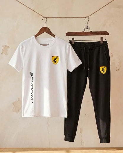 Men Black Ferrari Printed Track Suit 2Pcs Medium to XL
