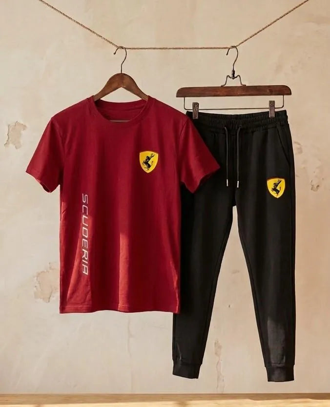 Men Black Ferrari Printed Track Suit 2Pcs Medium to XL